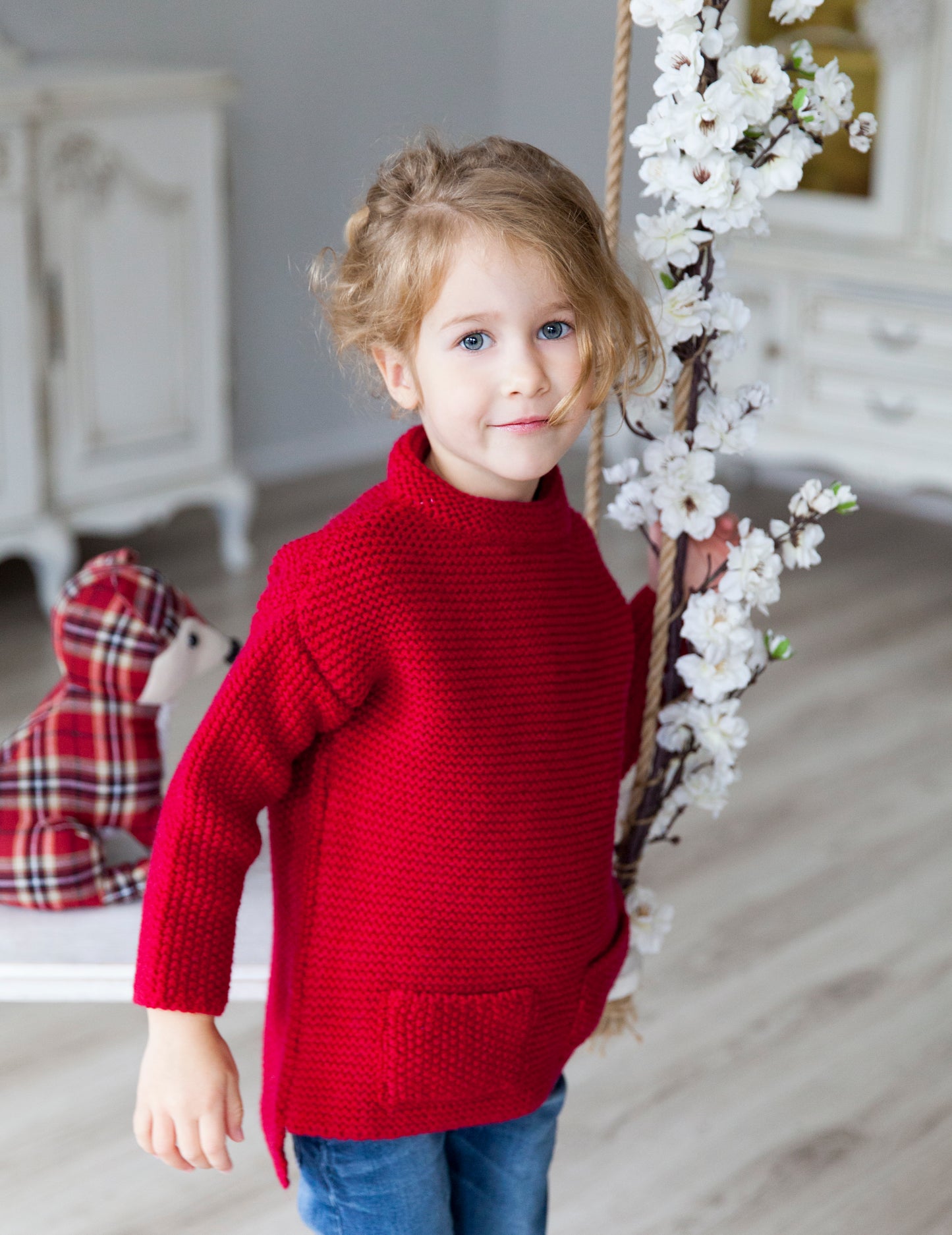 Kid wool alpaca sweater tunic - small grown up - red