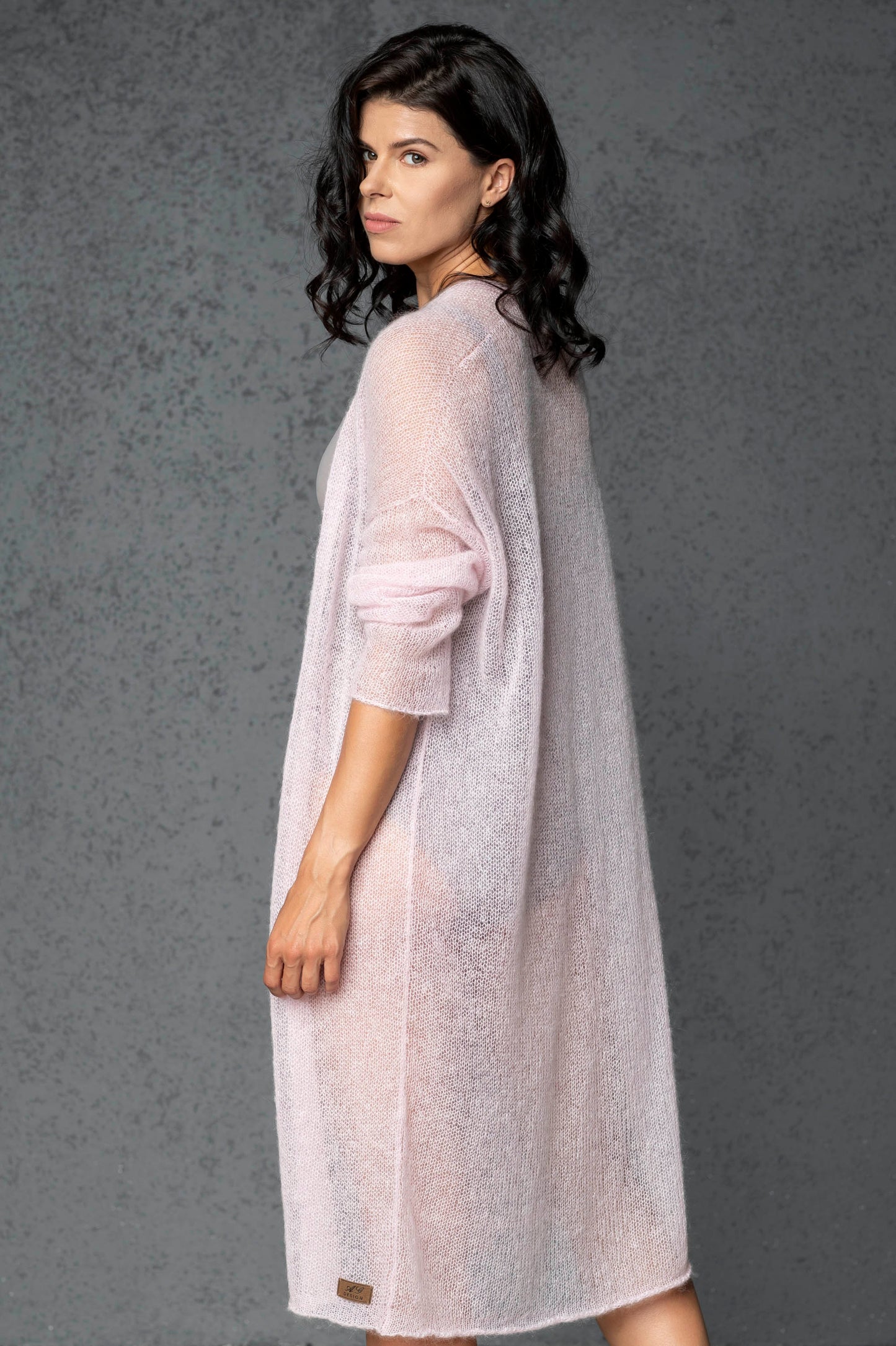 Knit lightweight mohair long cardigan Wind - pink
