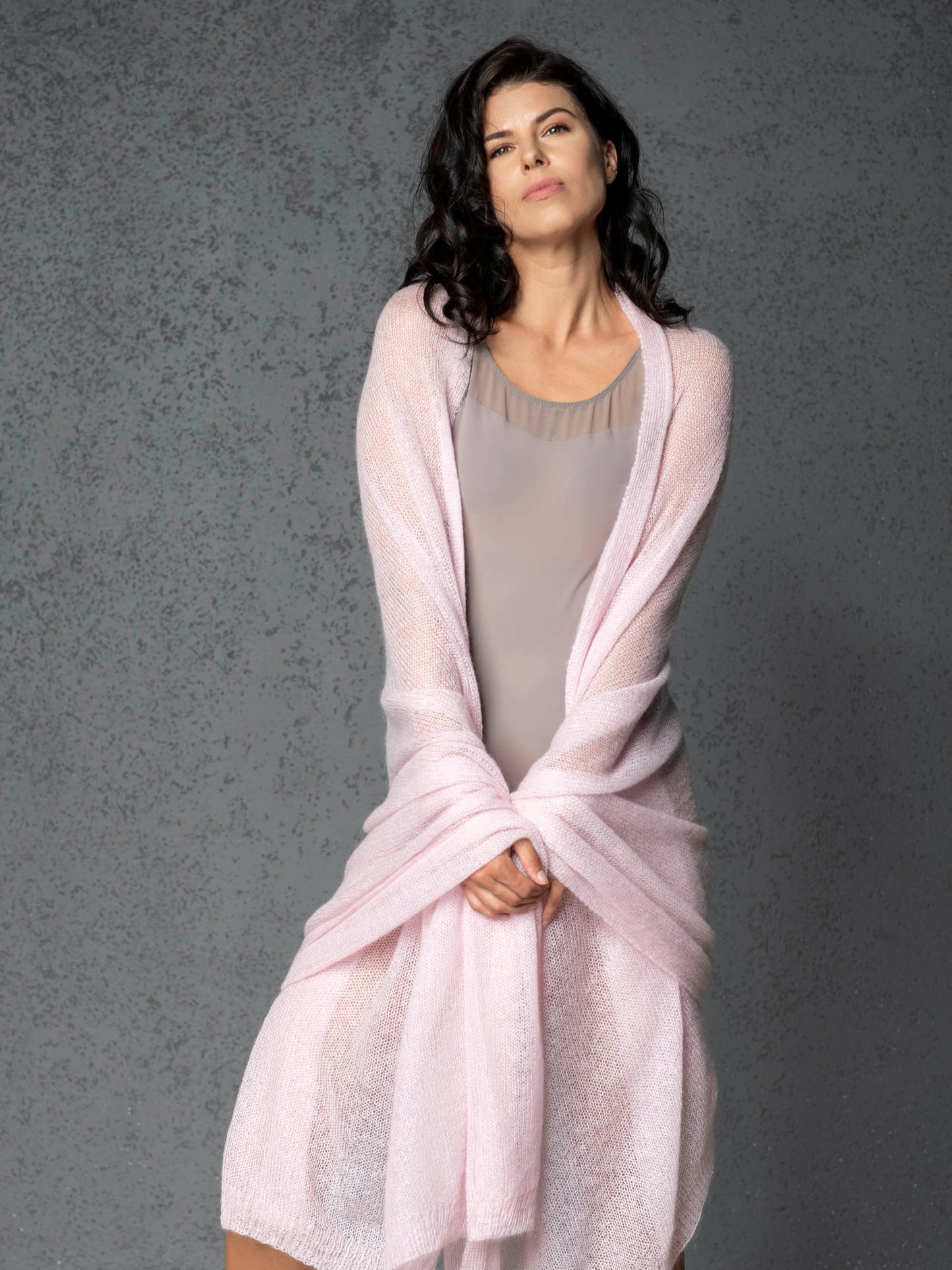 Mohair wool scarf wide and lightweight - Corsica pink