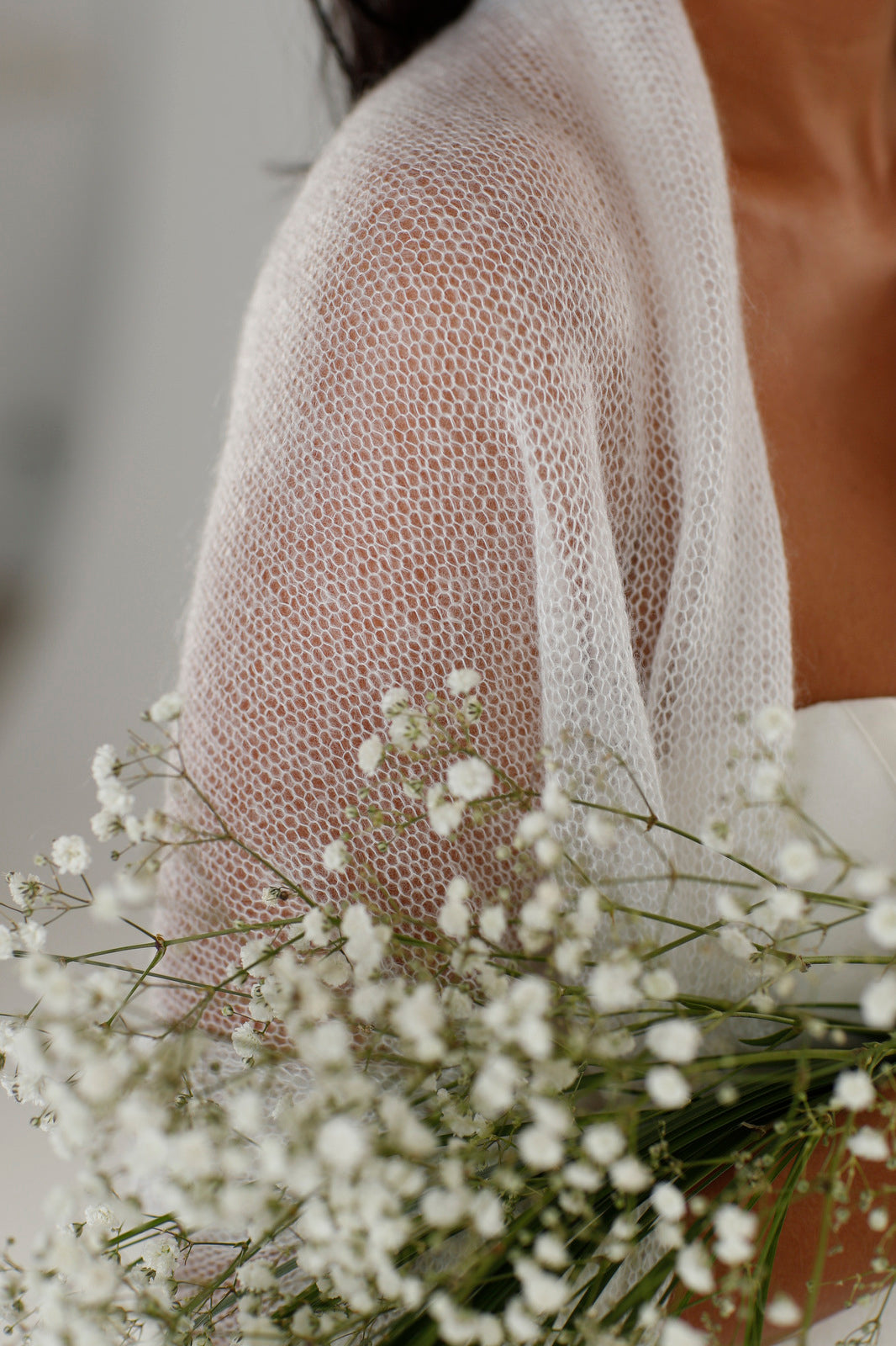 Wedding bridal cape wrap shrug shawl knit from kid mohair - white