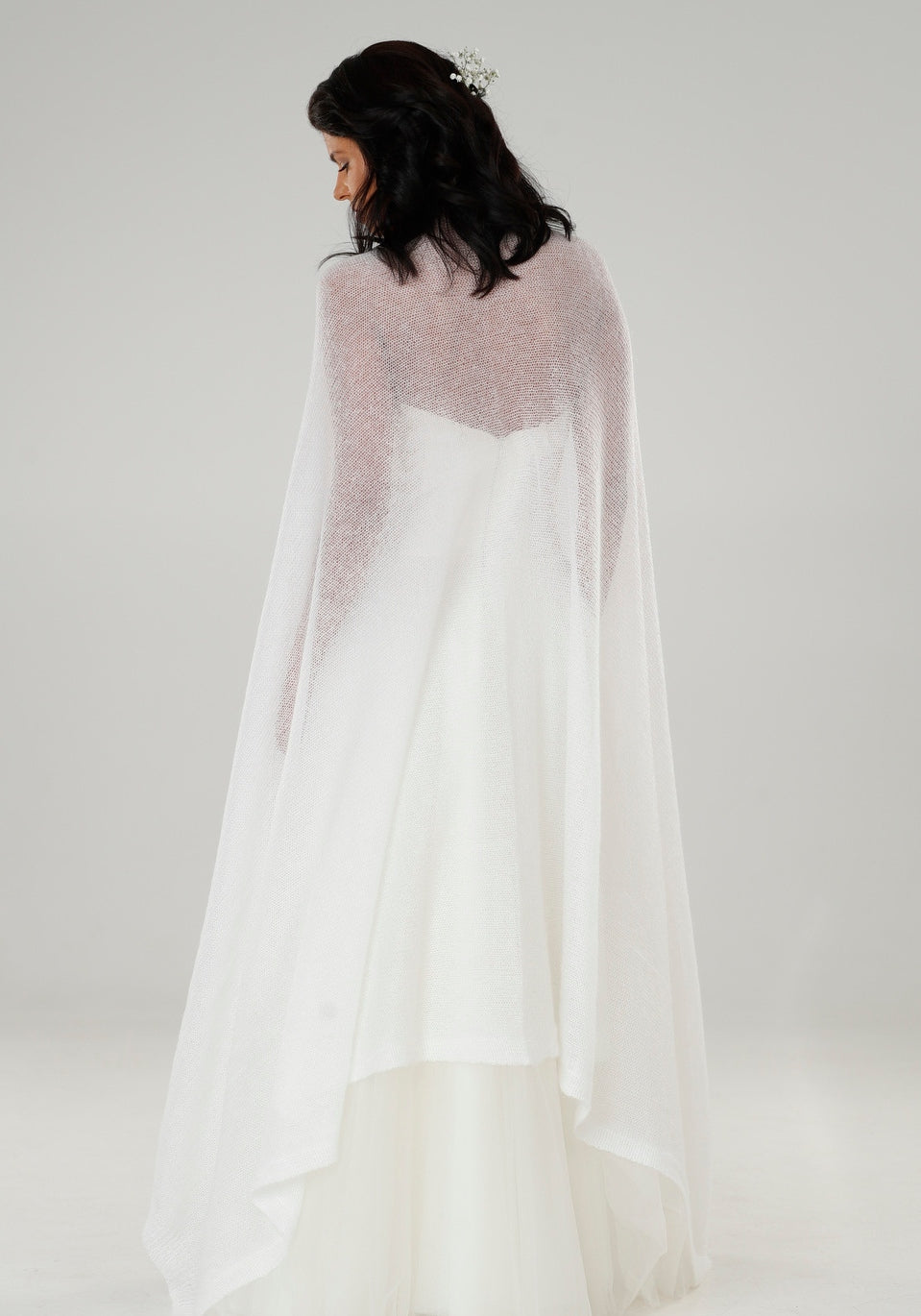 Wedding bridal cape wrap shrug shawl knit from kid mohair - white