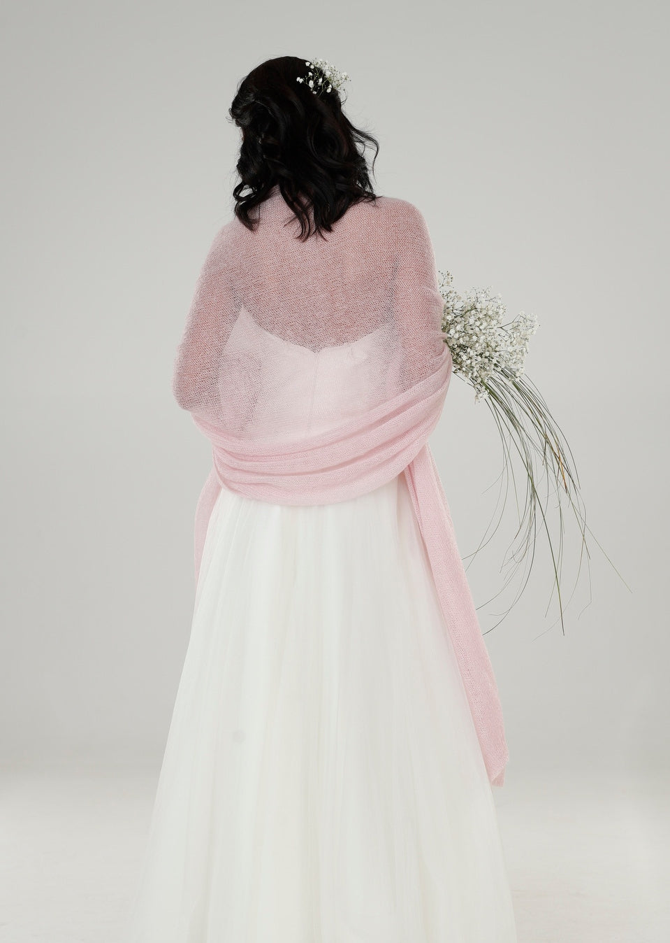 Wedding bridal cape wrap shrug shawl knit from kid mohair - pink