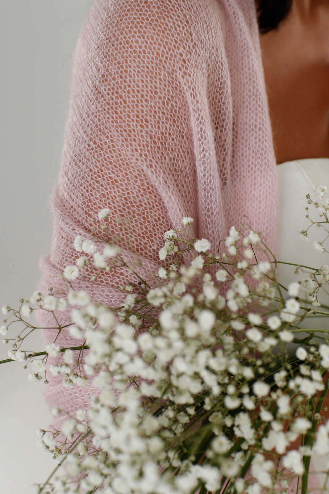 Wedding bridal cape wrap shrug shawl knit from kid mohair - pink