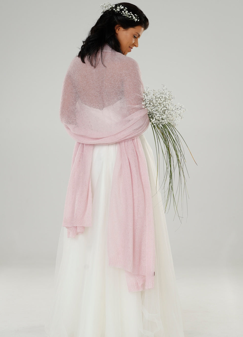 Wedding bridal cape wrap shrug shawl knit from kid mohair - pink