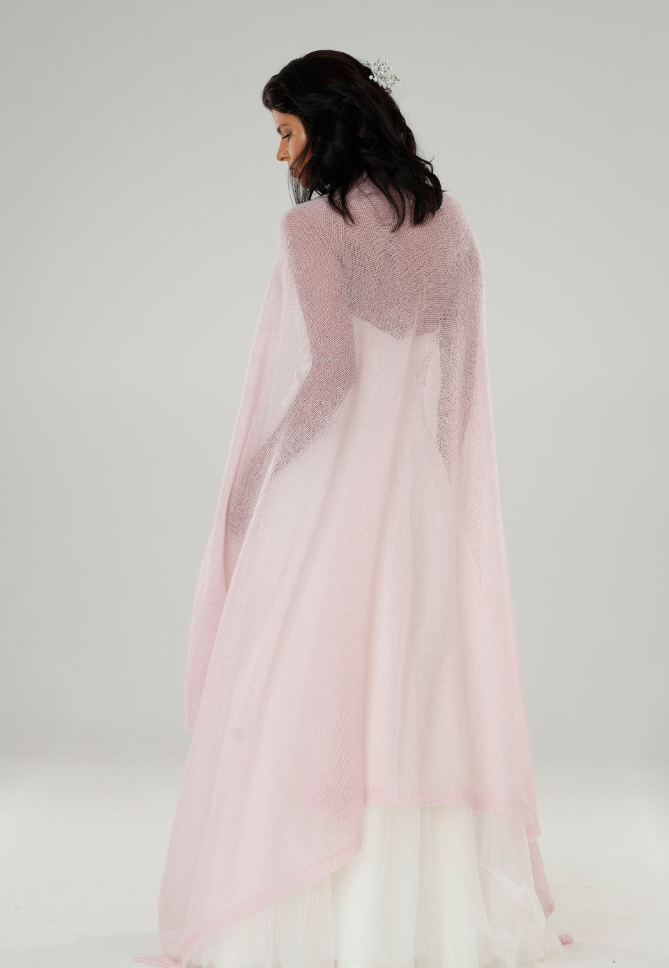 Wedding bridal cape wrap shrug shawl knit from kid mohair - pink