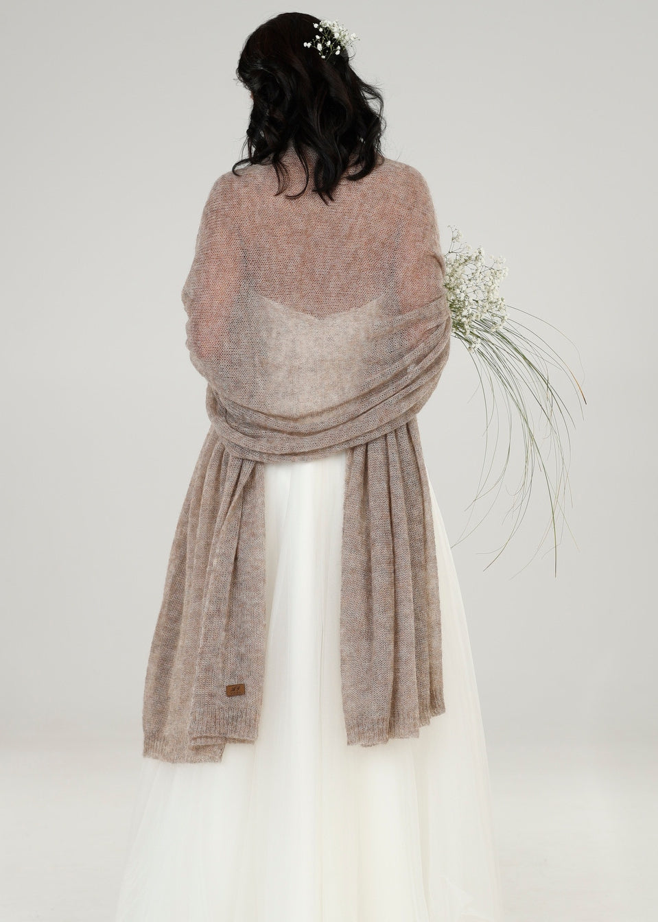Wedding bridal cape wrap shrug shawl knit from kid mohair - cocoa