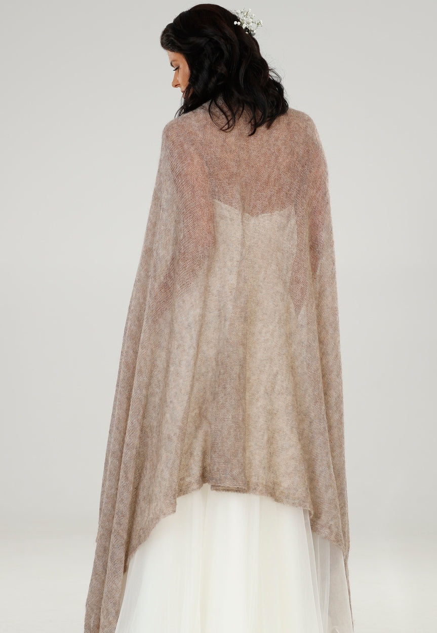 Wedding bridal cape wrap shrug shawl knit from kid mohair - cocoa