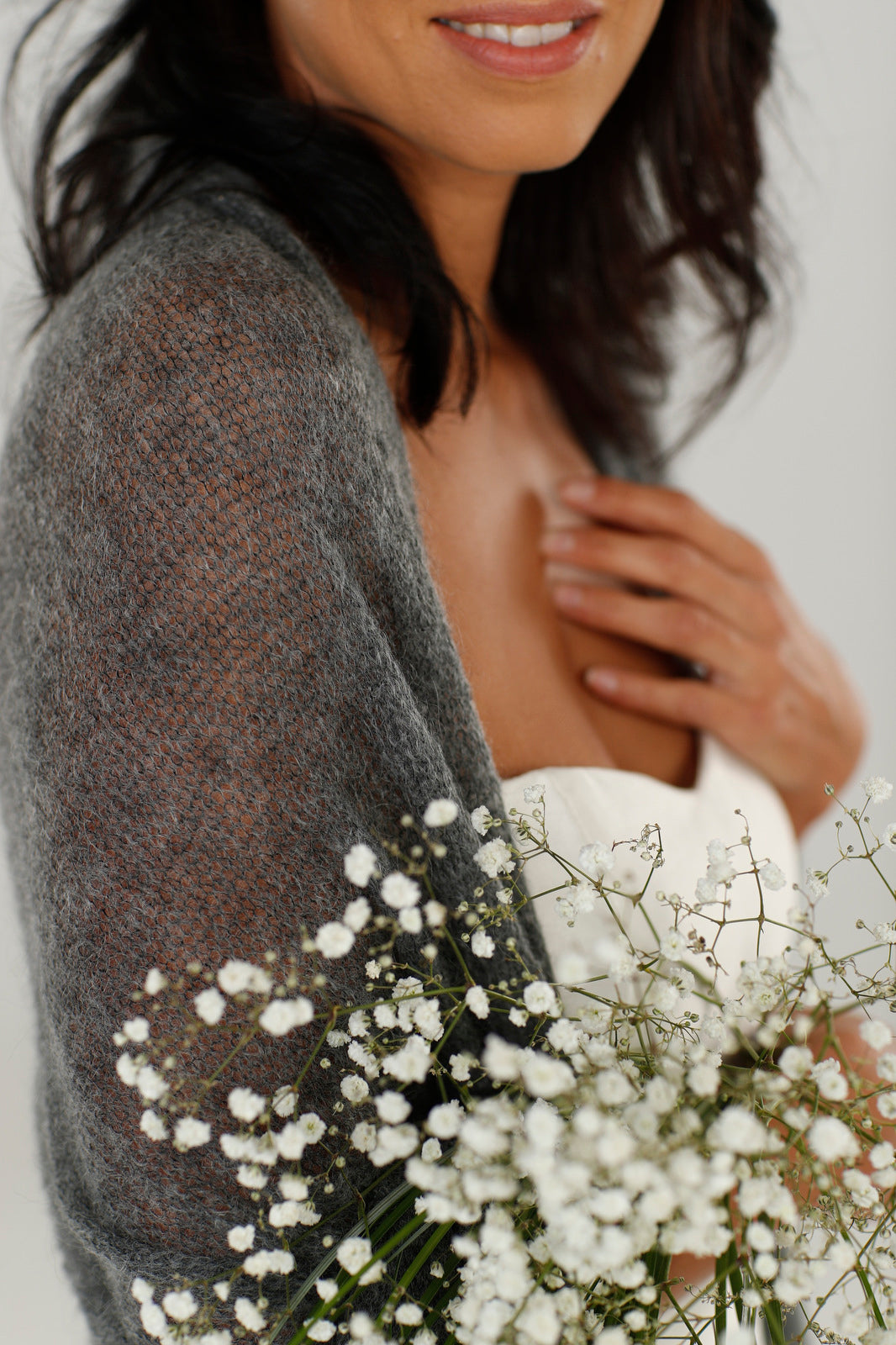 Wedding bridal cape wrap shrug shawl knit from kid mohair - gray