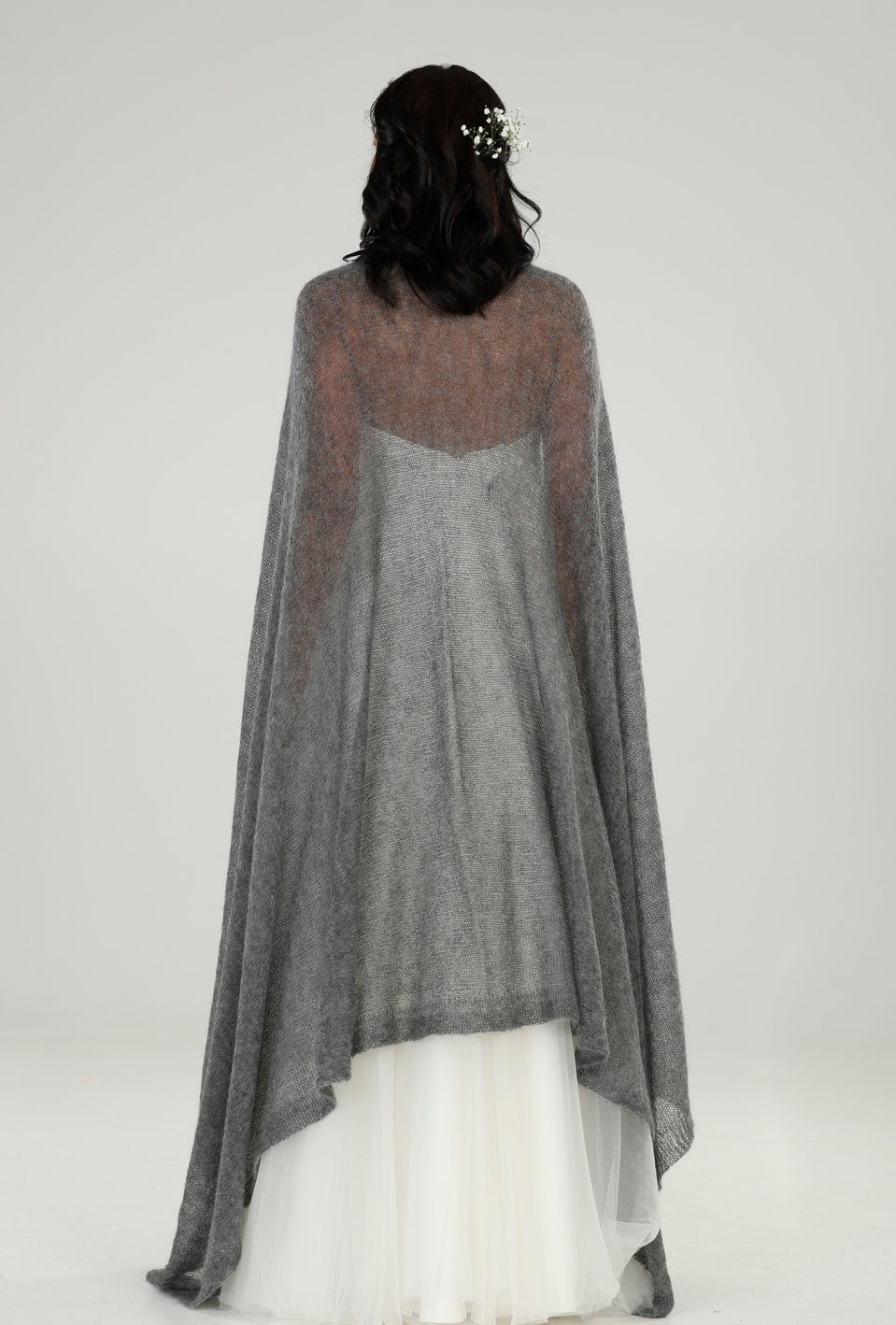 Wedding bridal cape wrap shrug shawl knit from kid mohair - gray