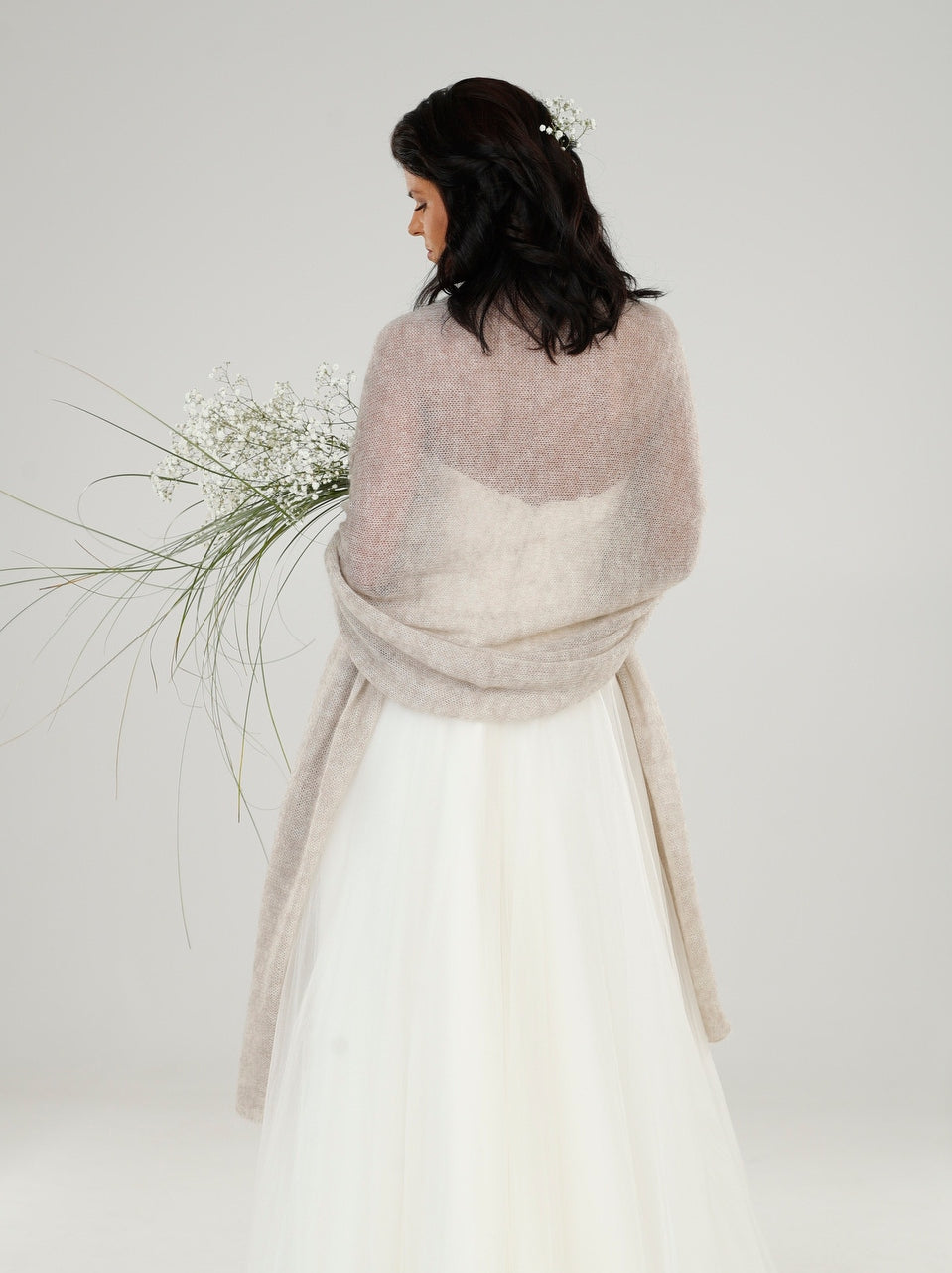 Wedding bridal cape wrap shrug shawl knit from kid mohair - beige