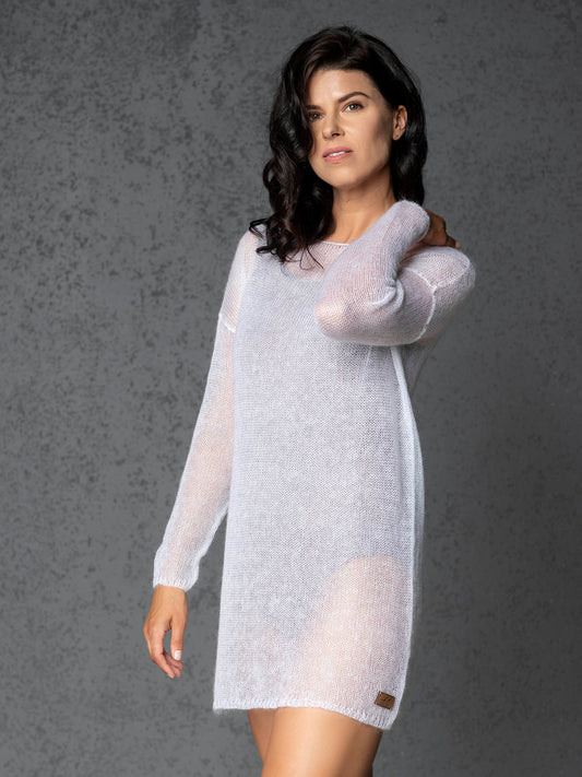 Knit lightweight mohair sweater pullover DUNE - white