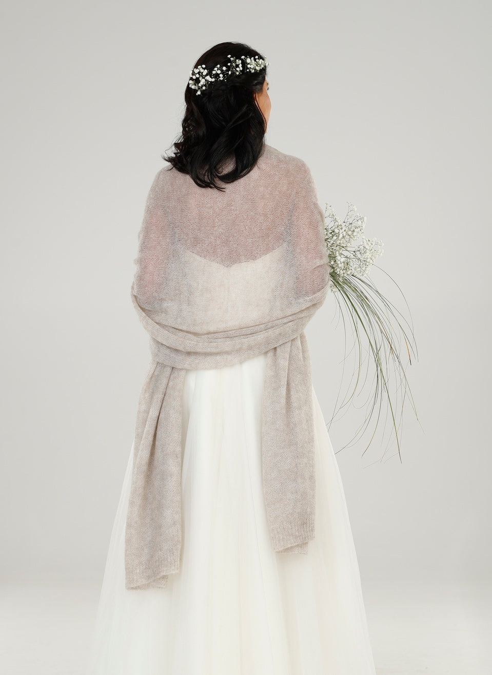 Wedding bridal cape wrap shrug shawl knit from kid mohair - beige