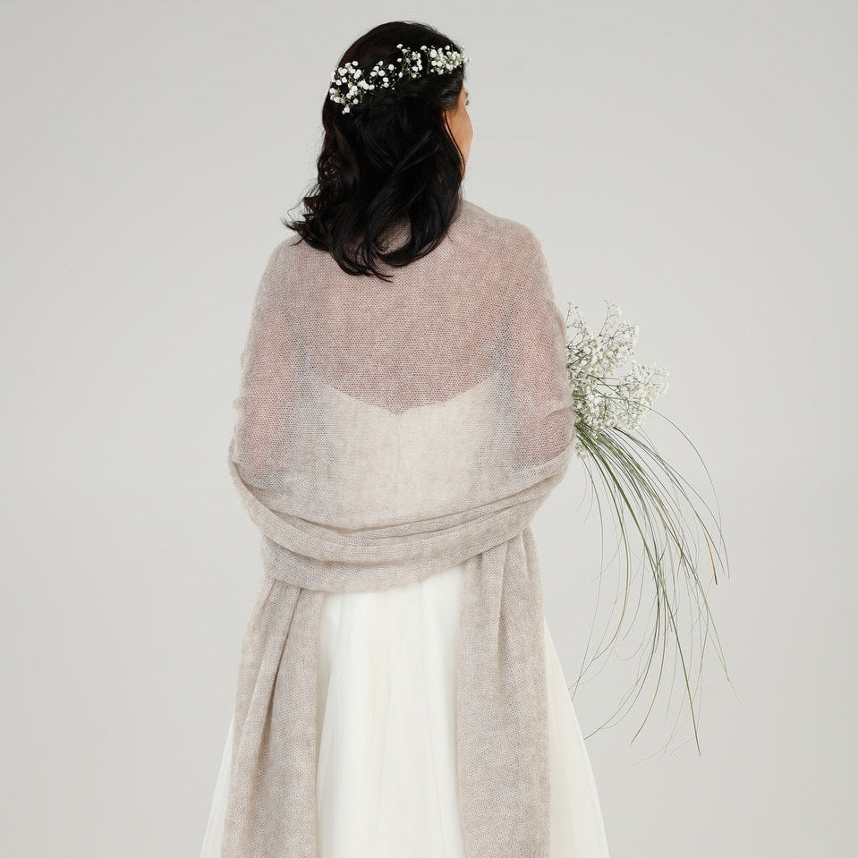 Bridal cape wrap shrug shawl knit from kid mohair - beige
