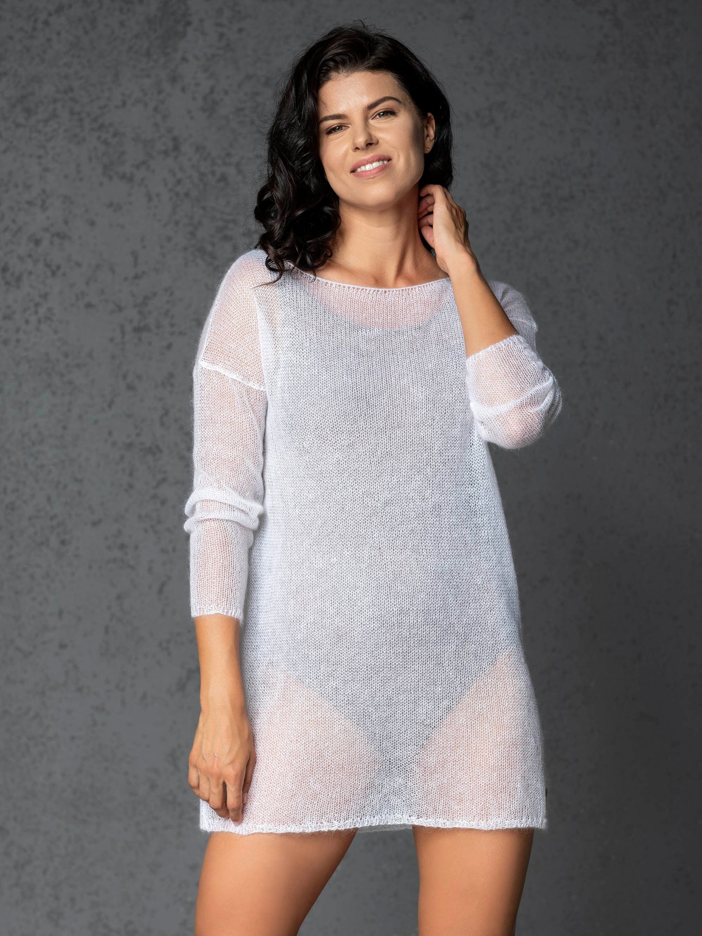 Knit lightweight mohair sweater pullover DUNE - white