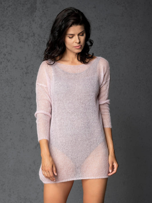 Knit lightweight mohair sweater pullover DUNE - pink