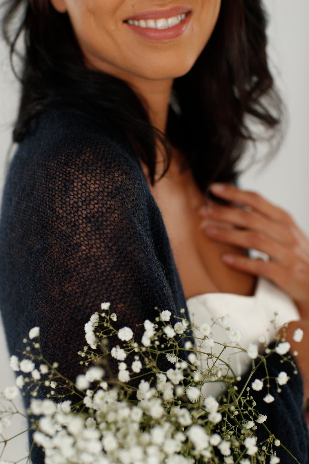 Wedding bridal cape wrap shrug shawl knit from kid mohair - dark blue