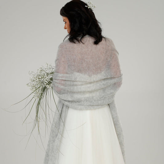 Wedding bridal cape wrap shrug shawl knit from kid mohair - light gray