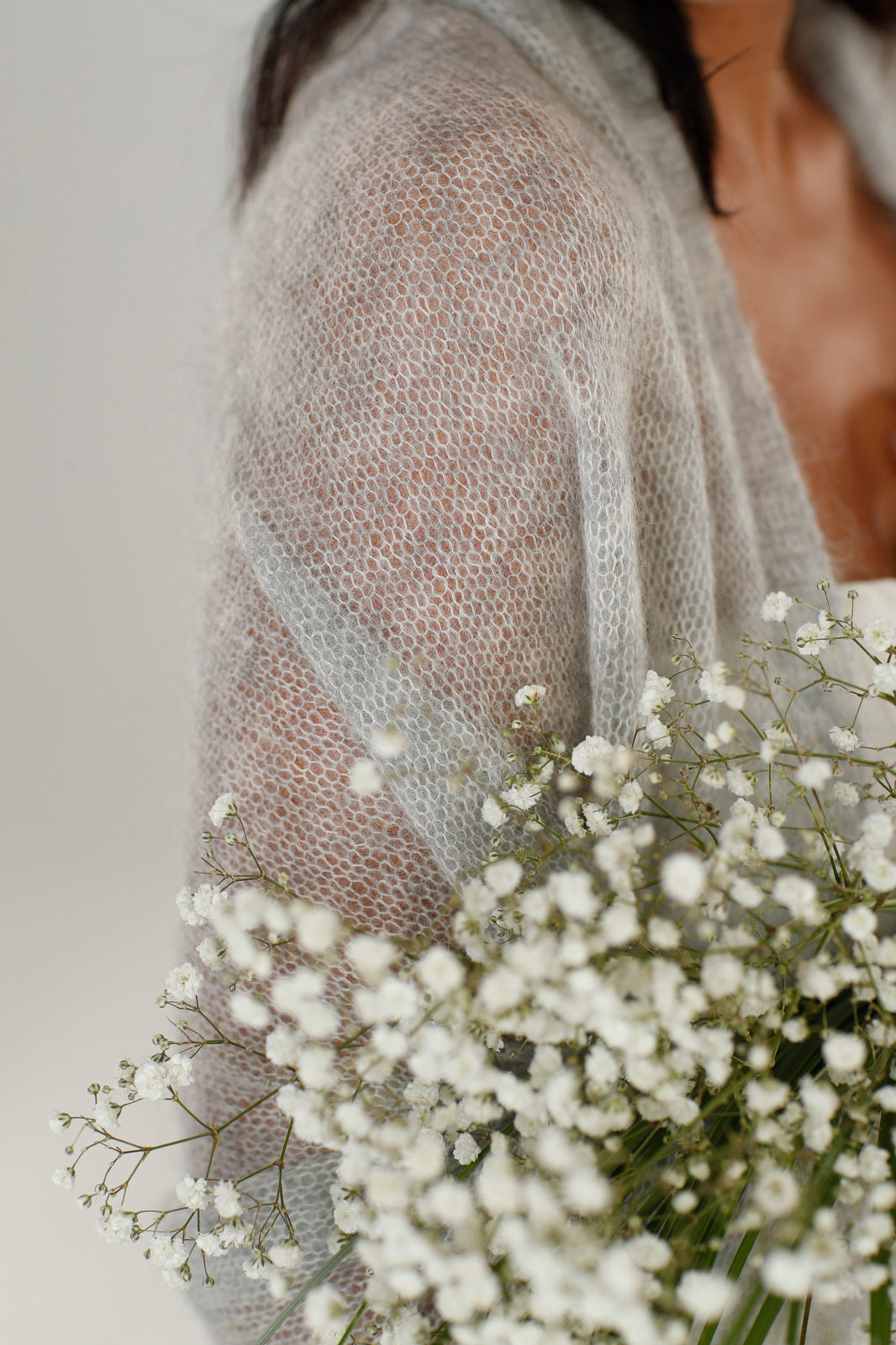 Wedding bridal cape wrap shrug shawl knit from kid mohair - light gray