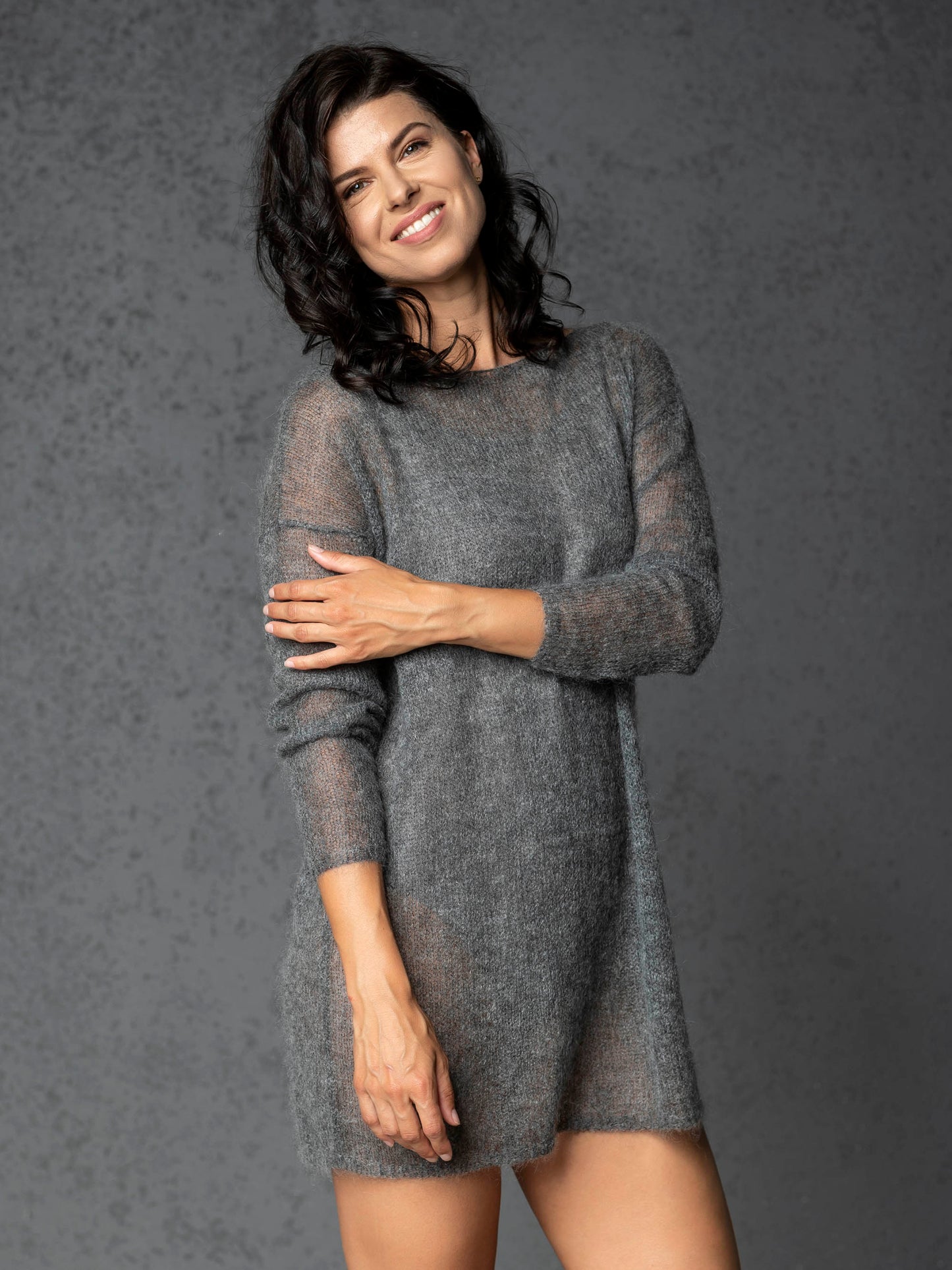 Knit lightweight mohair sweater pullover DUNE - gray