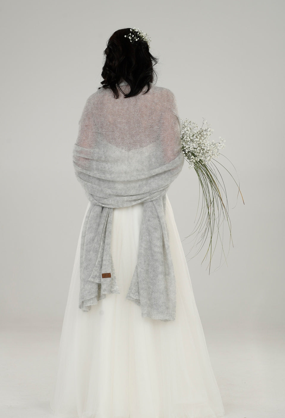 Wedding bridal cape wrap shrug shawl knit from kid mohair - light gray