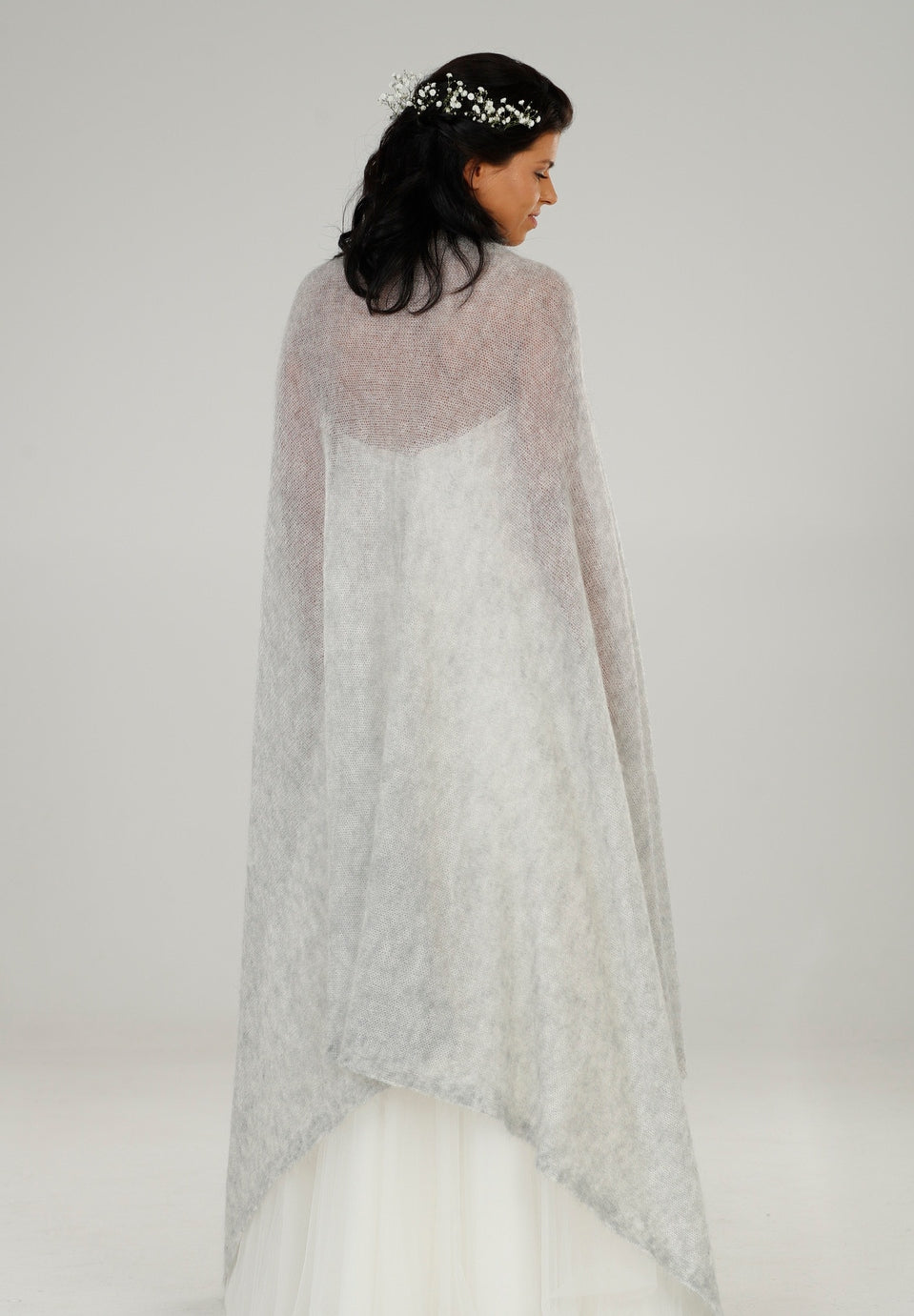 Wedding bridal cape wrap shrug shawl knit from kid mohair - light gray