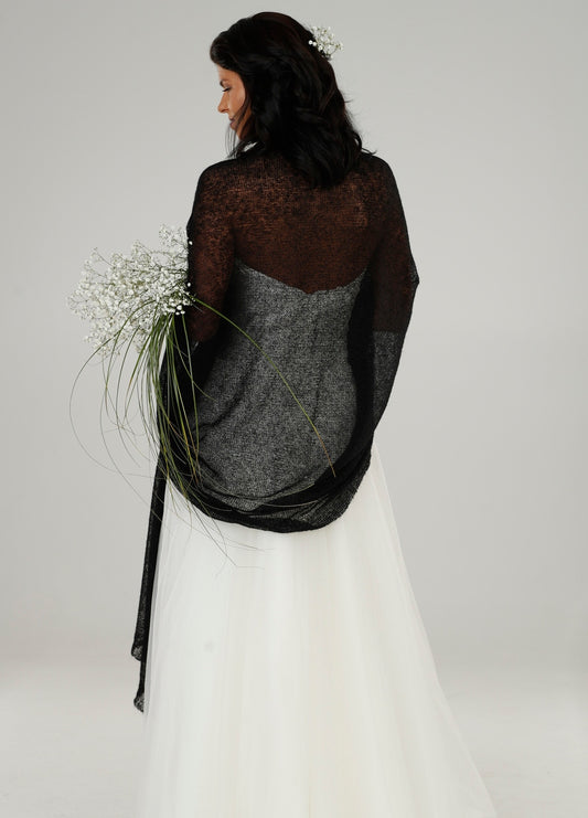 Wedding bridal cape wrap shrug shawl knit from kid mohair - black