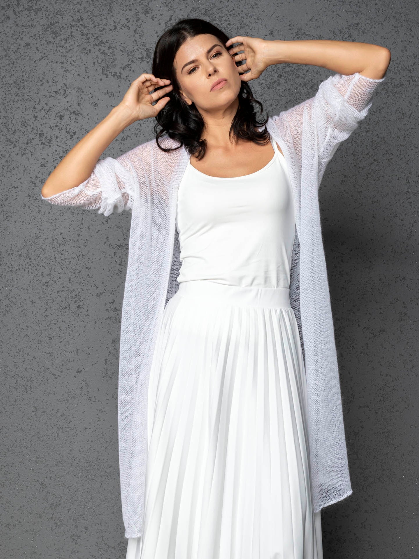 Knit lightweight mohair long cardigan Wind - white