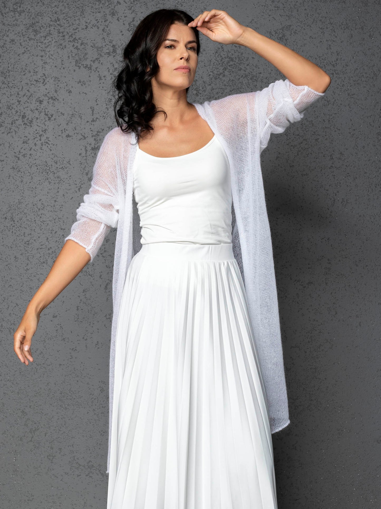 Knit lightweight mohair long cardigan Wind - white