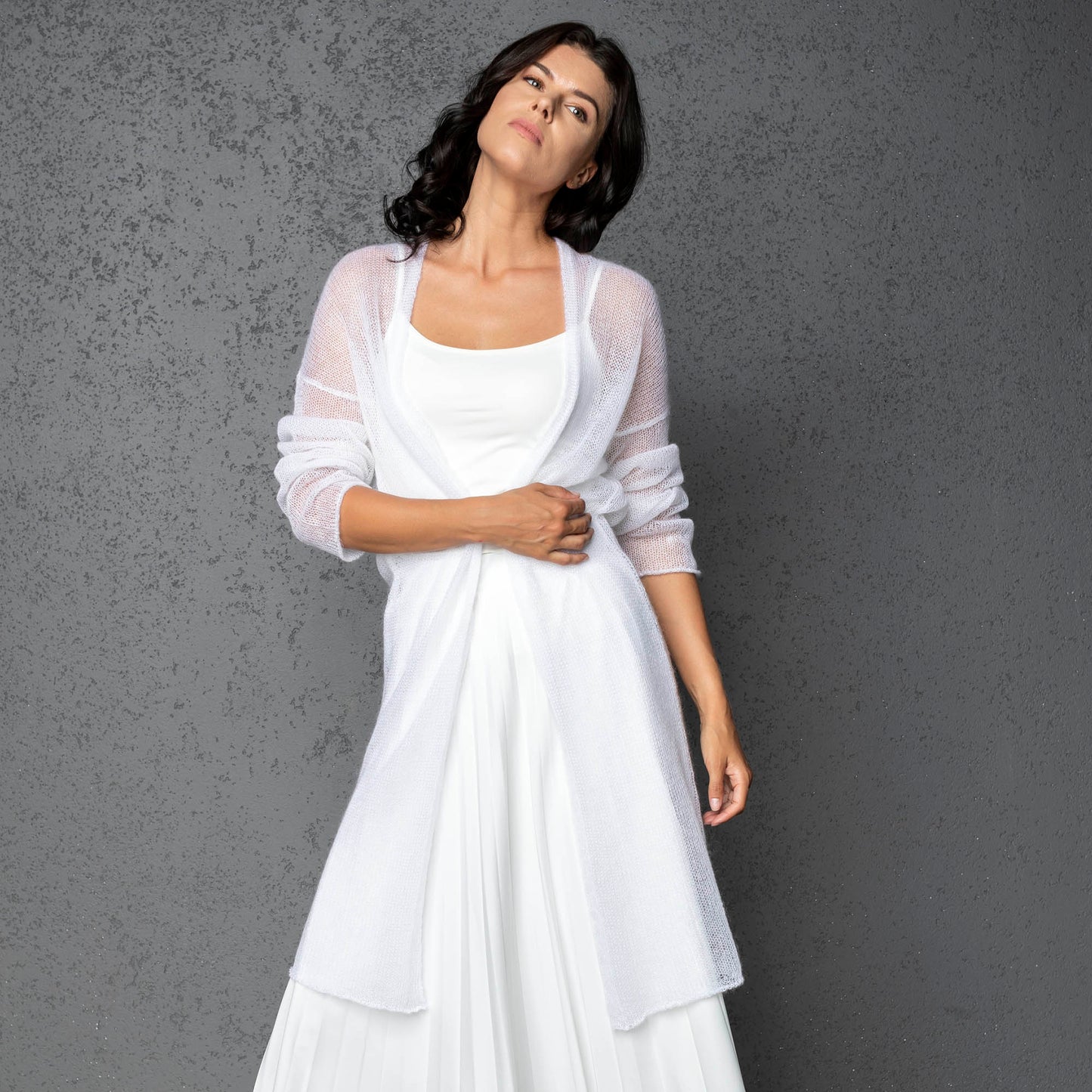 Wedding knitted mohair cardigan Wind - White