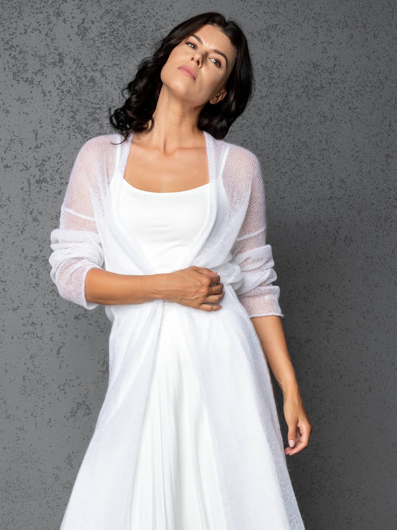 Knit lightweight mohair long cardigan Wind - white