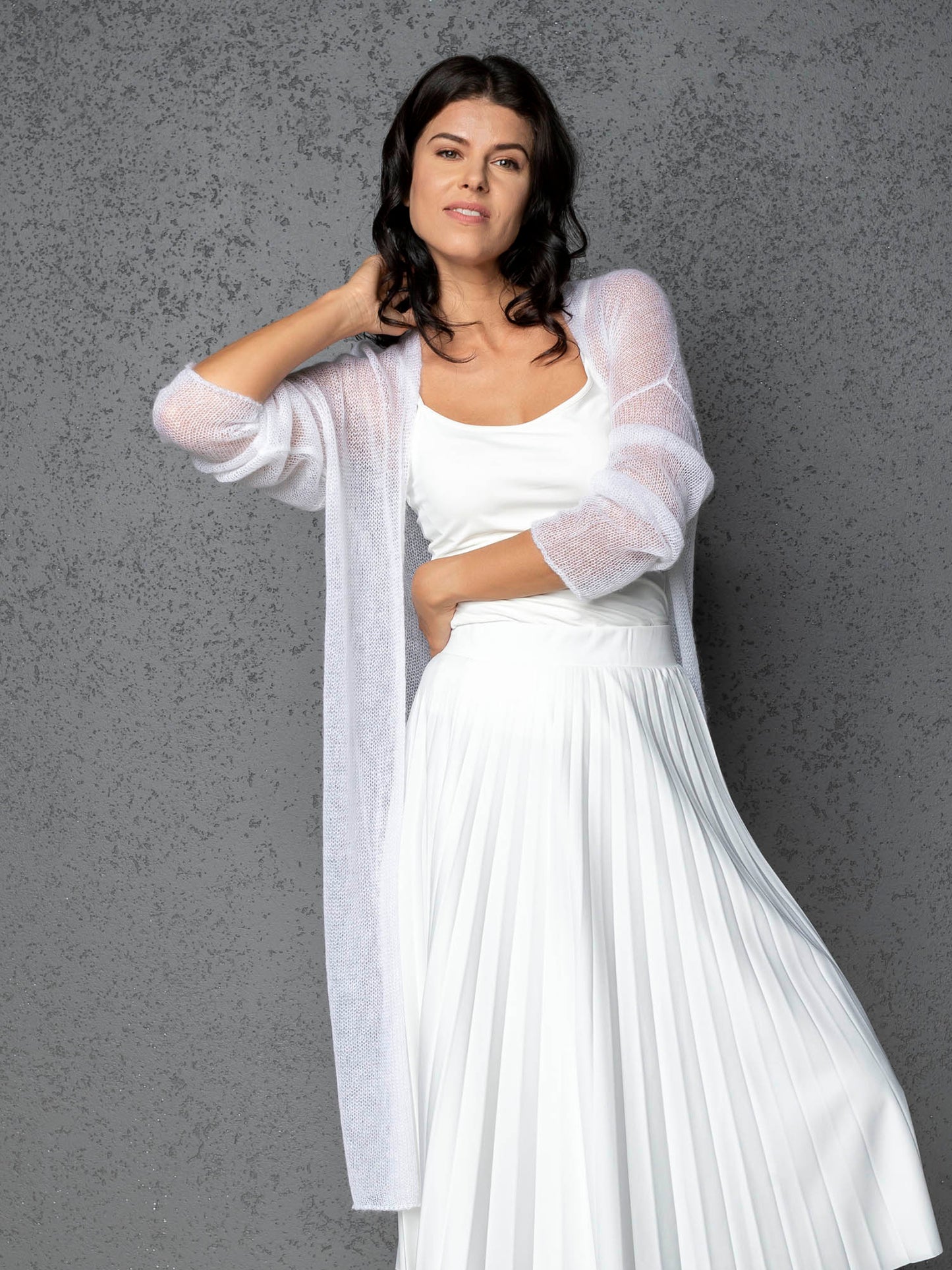 Knit lightweight mohair long cardigan Wind - white