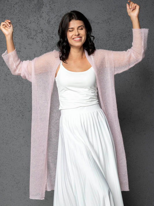 Knit lightweight mohair long cardigan Wind - pink