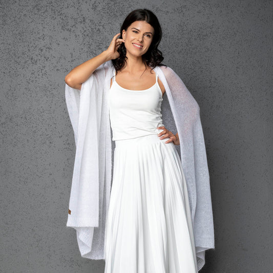 Mohair wool scarf wide and lightweight - Corsica white