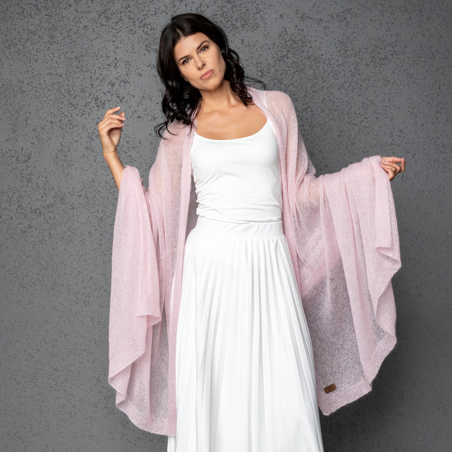 Feast Gala Wedding cape wrap shrug shawl knit from kid mohair - rose