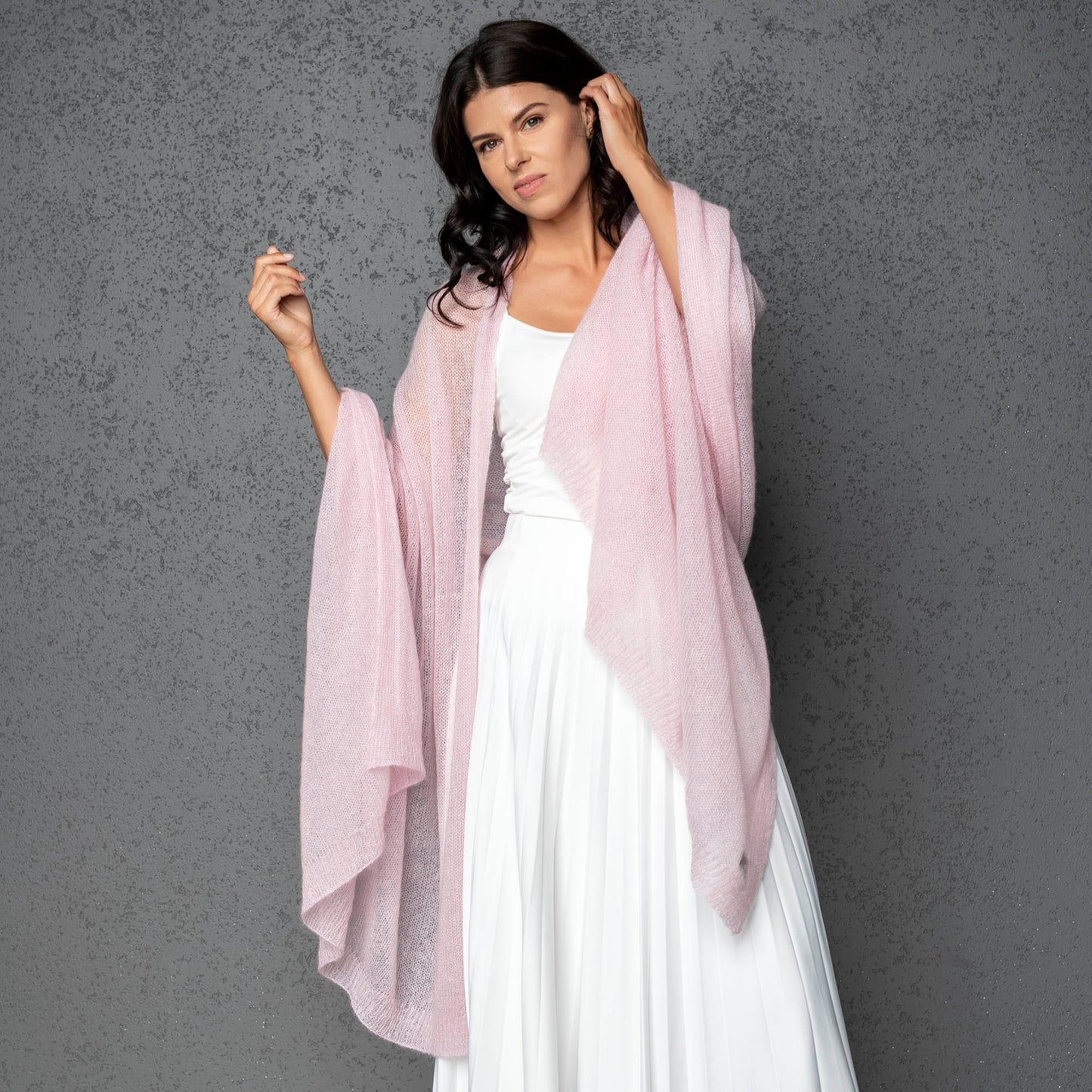 Feast Gala Wedding cape wrap shrug shawl knit from kid mohair - rose