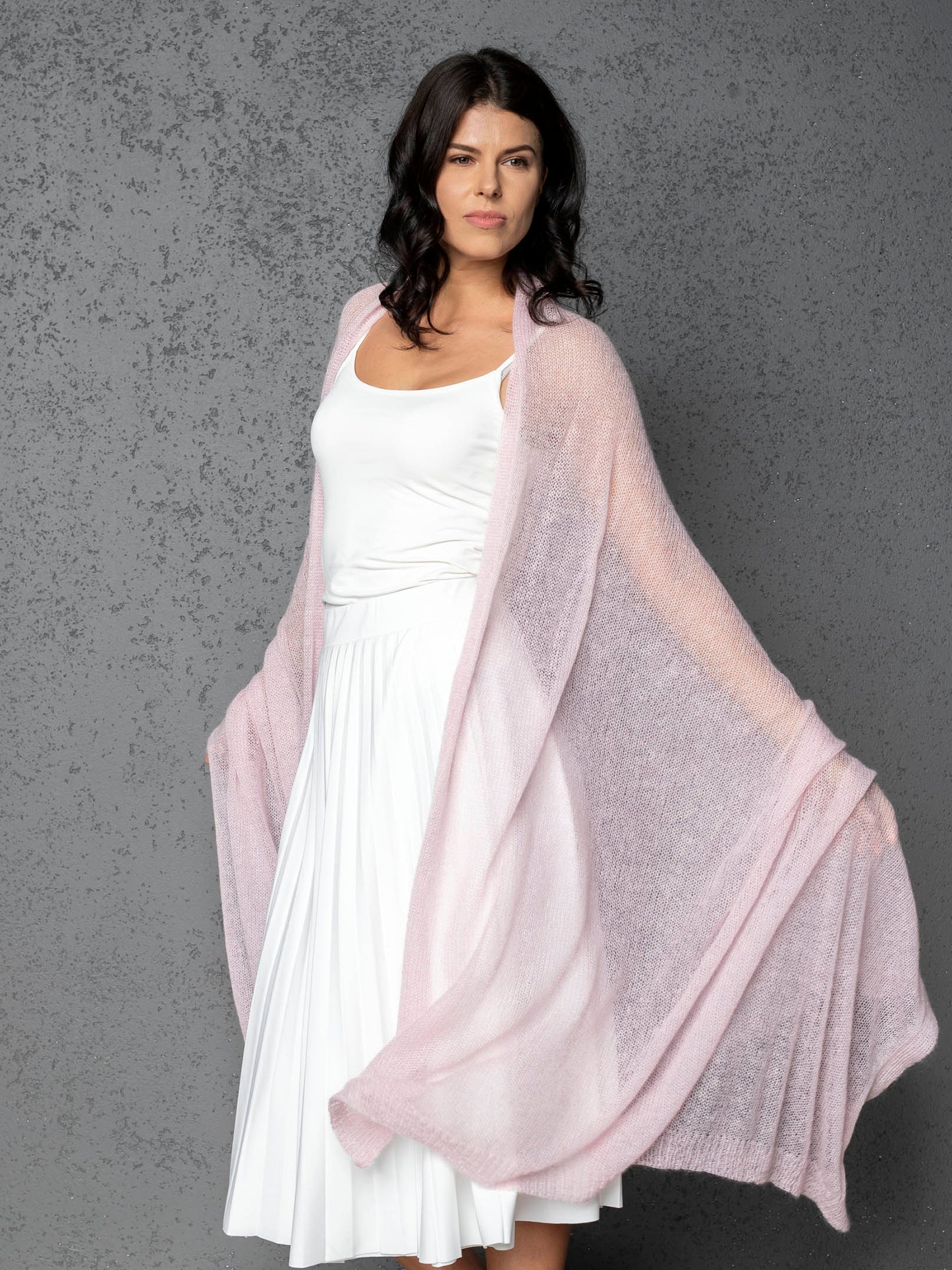 Feast Gala Wedding cape wrap shrug shawl knit from kid mohair - rose