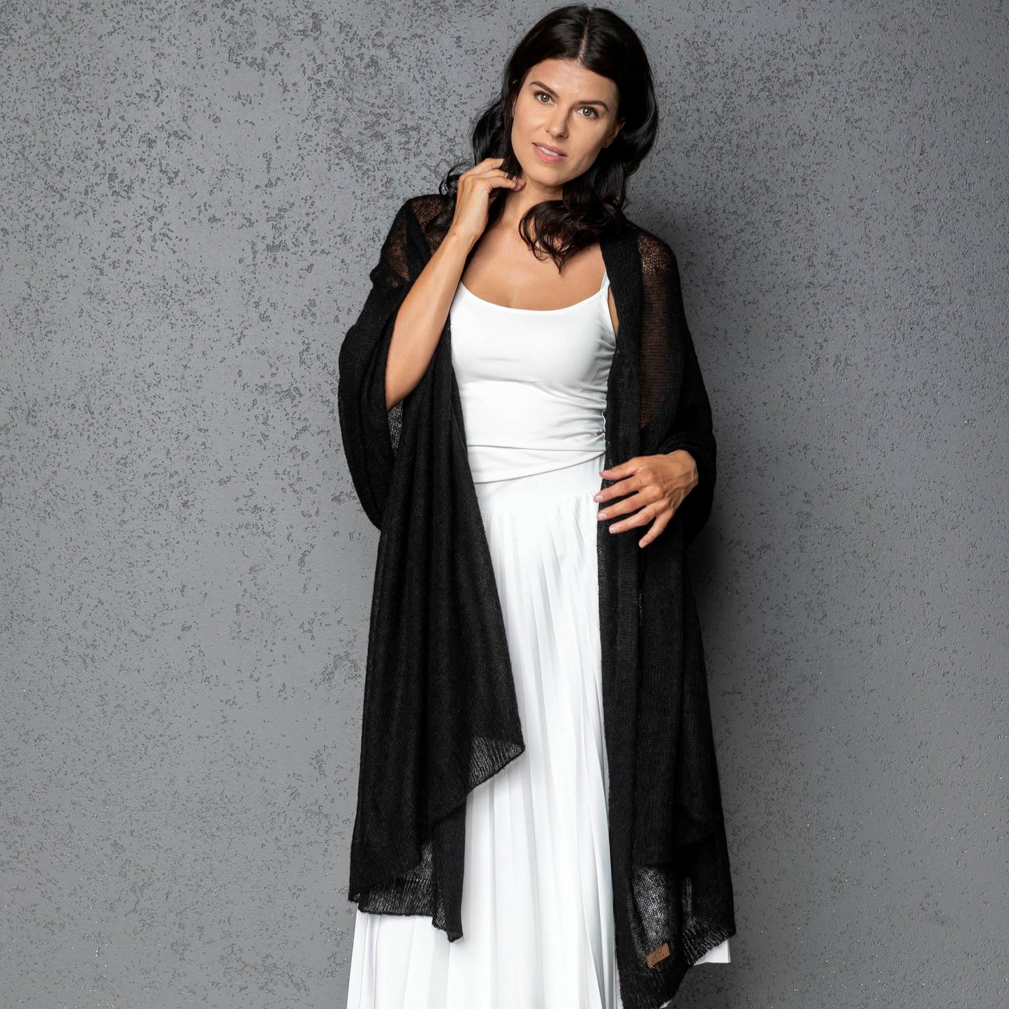 Feast Gala Wedding cape wrap shrug shawl knit from kid mohair - black