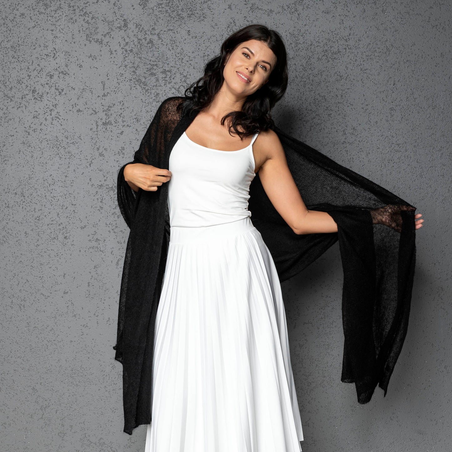 Feast Gala Wedding cape wrap shrug shawl knit from kid mohair - black