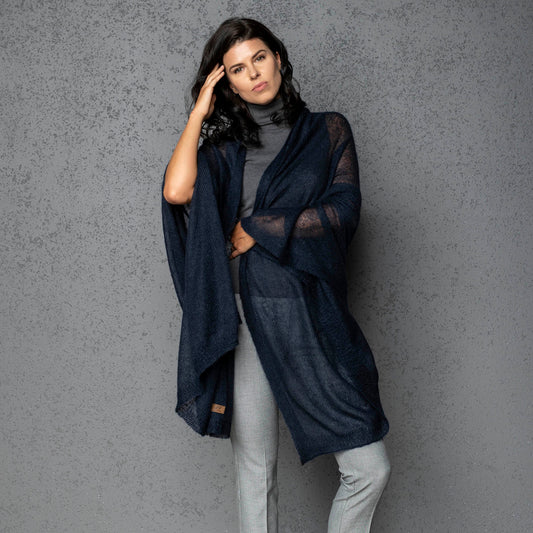 Mohair wool scarf wide and lightweight - Corsica blue