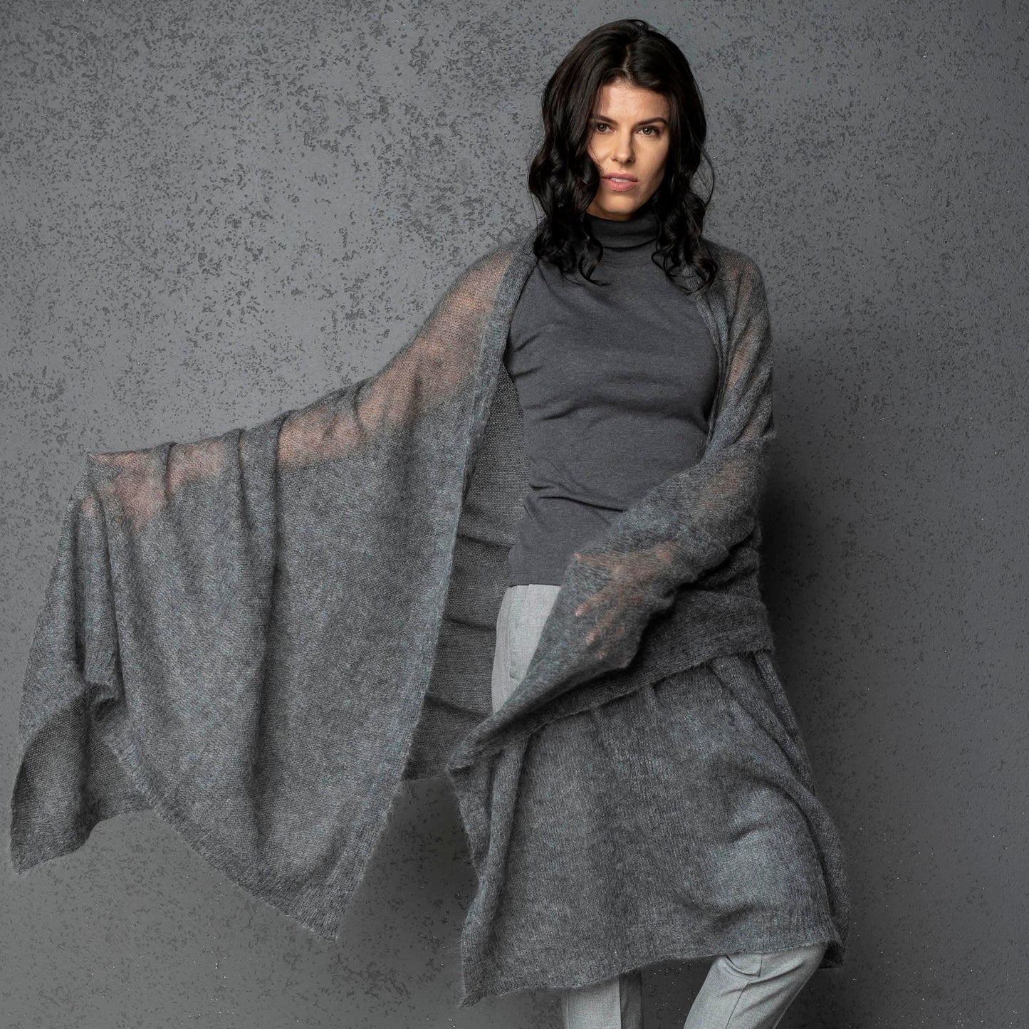 Mohair wool scarf wide and lightweight - Corsica gray