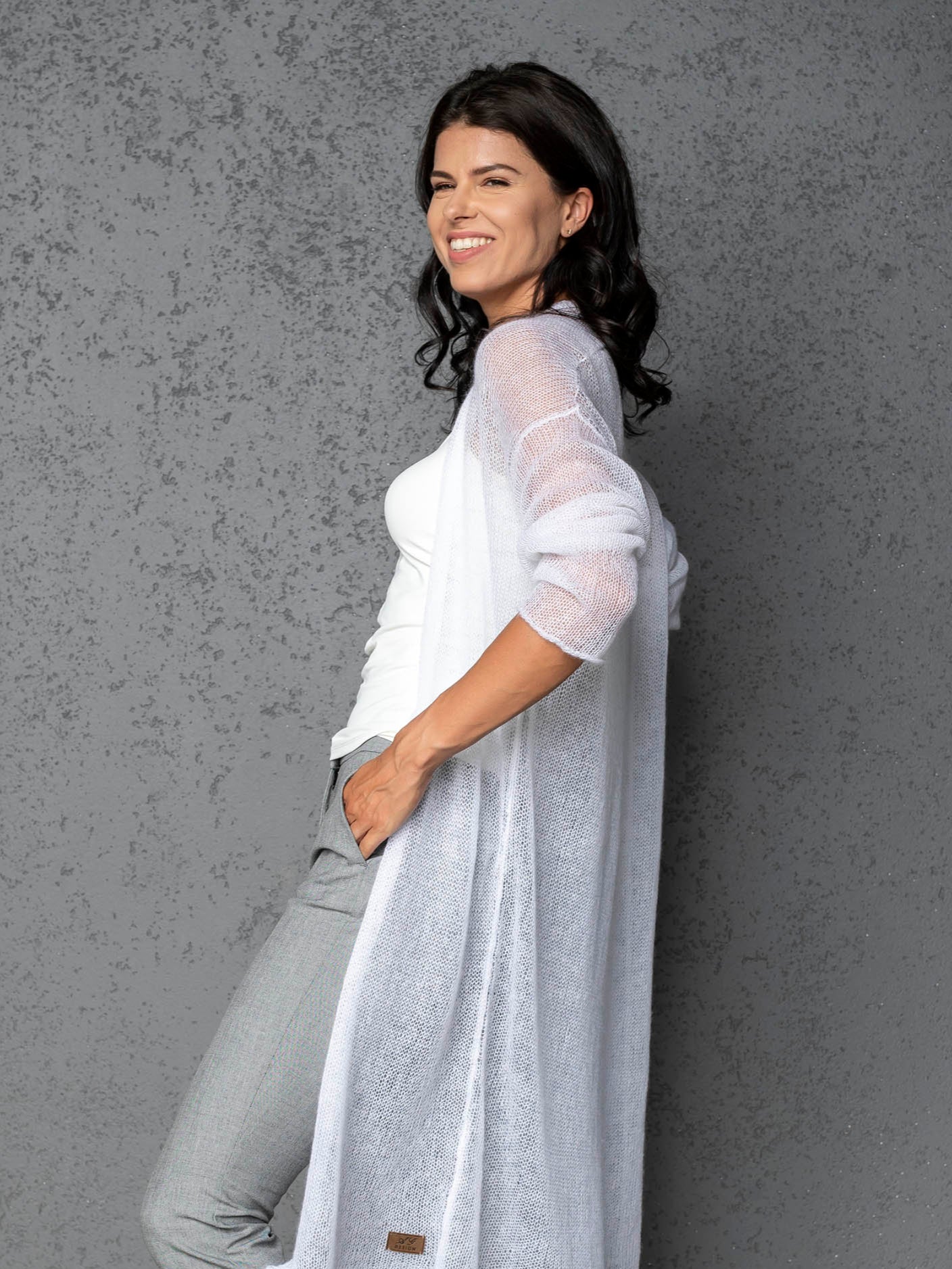 Knit lightweight mohair long cardigan Wind - white