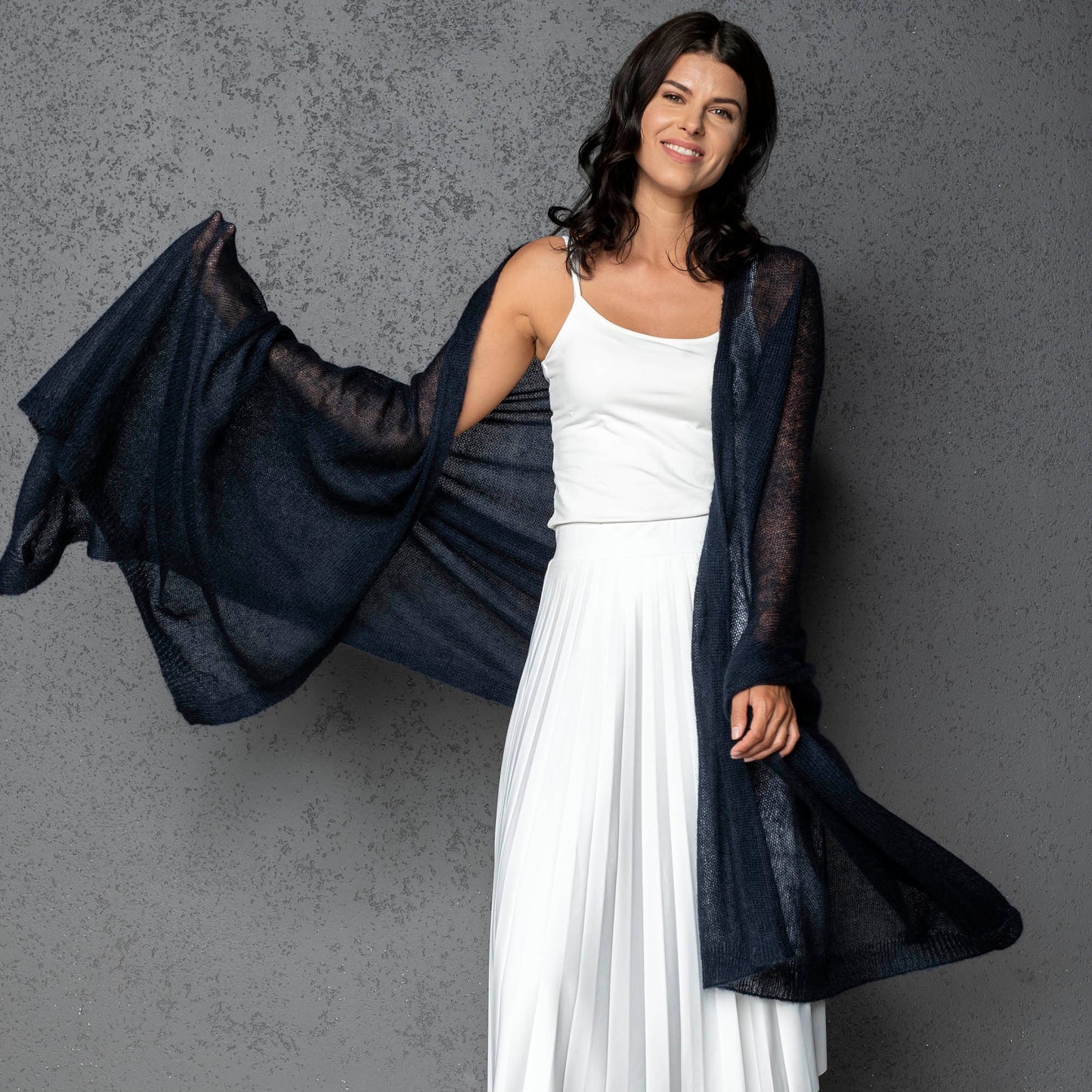 Mohair wool scarf wide and lightweight - Corsica blue