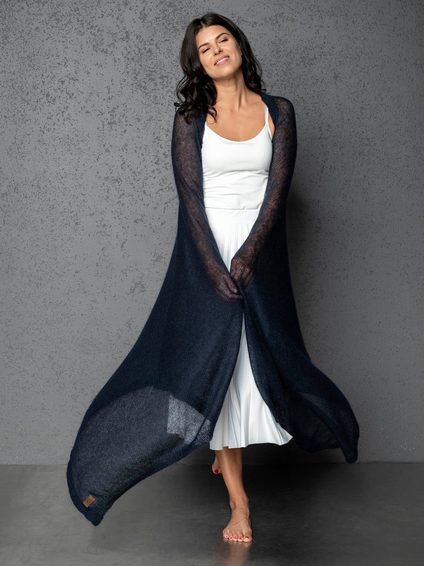Feast Gala Wedding cape wrap shrug shawl knit from kid mohair - dark blue