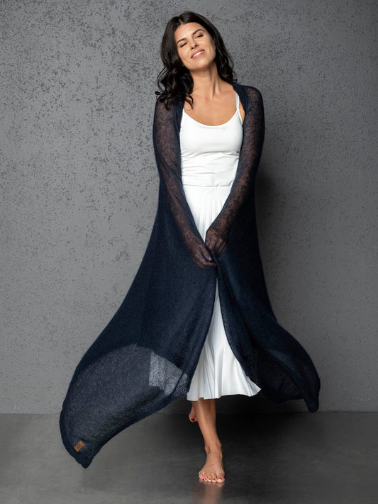 Mohair wool scarf wide and lightweight - Corsica blue