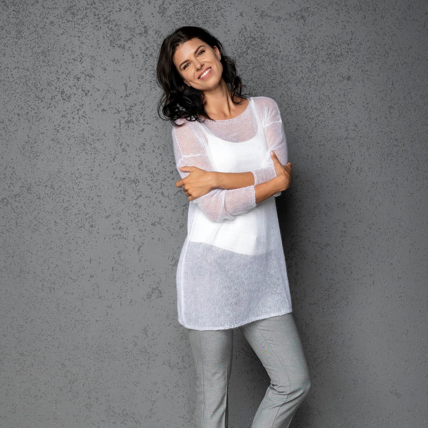 Knit lightweight mohair sweater pullover DUNE - white