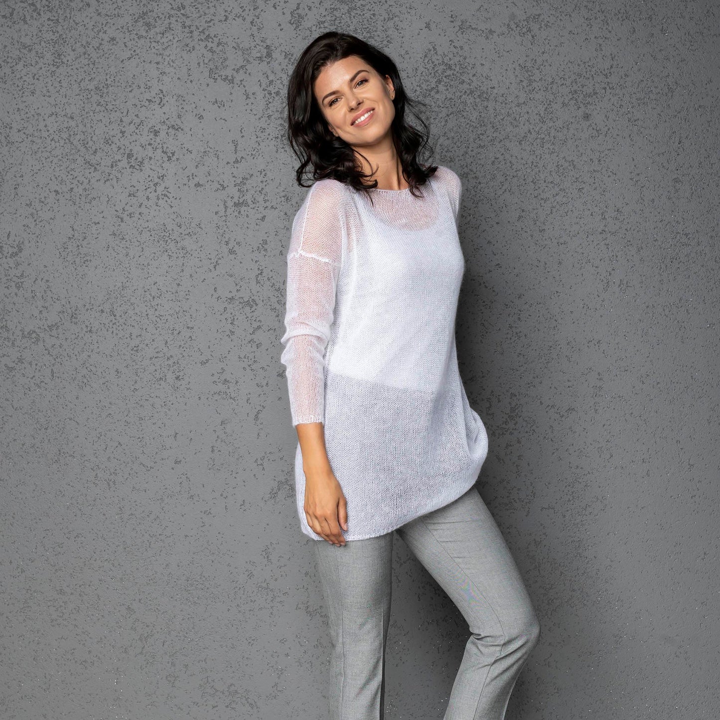 Knit lightweight mohair sweater pullover DUNE - white