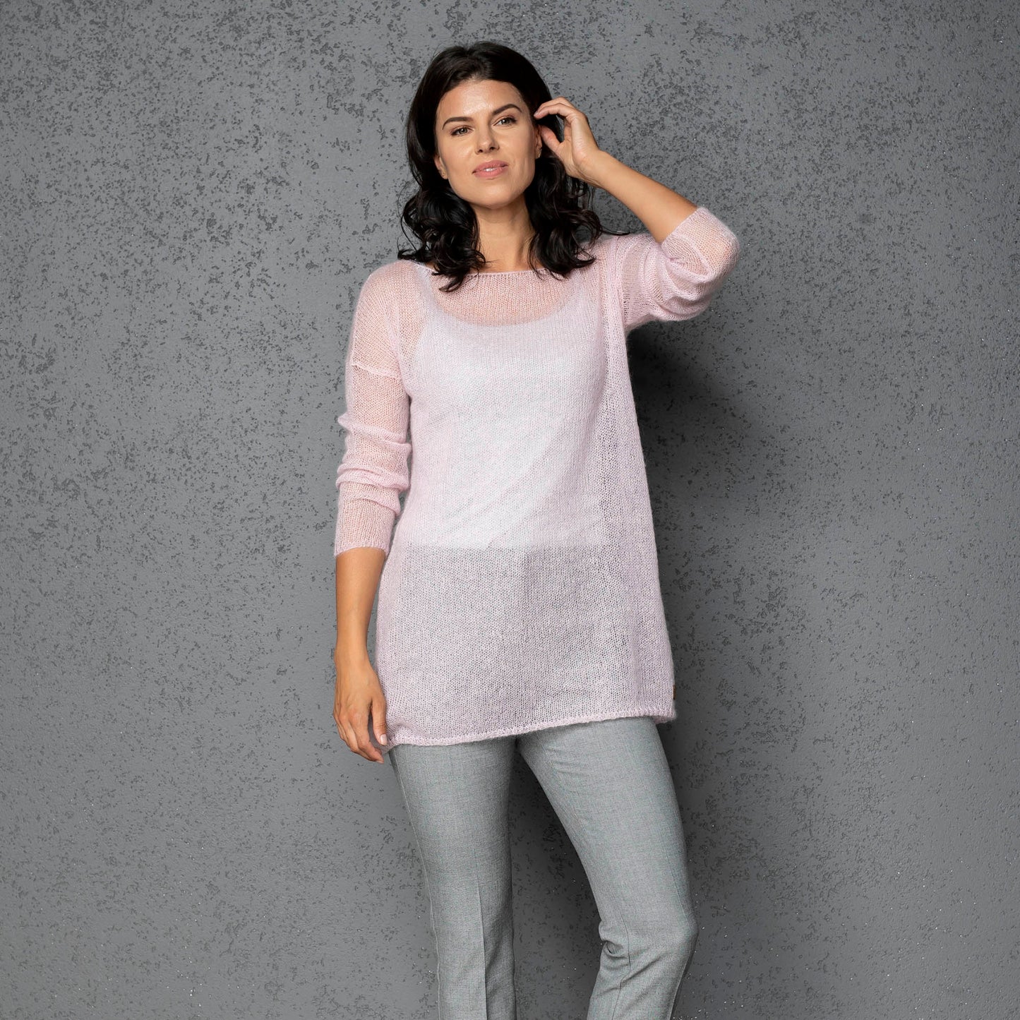 Knit lightweight mohair sweater pullover DUNE - pink