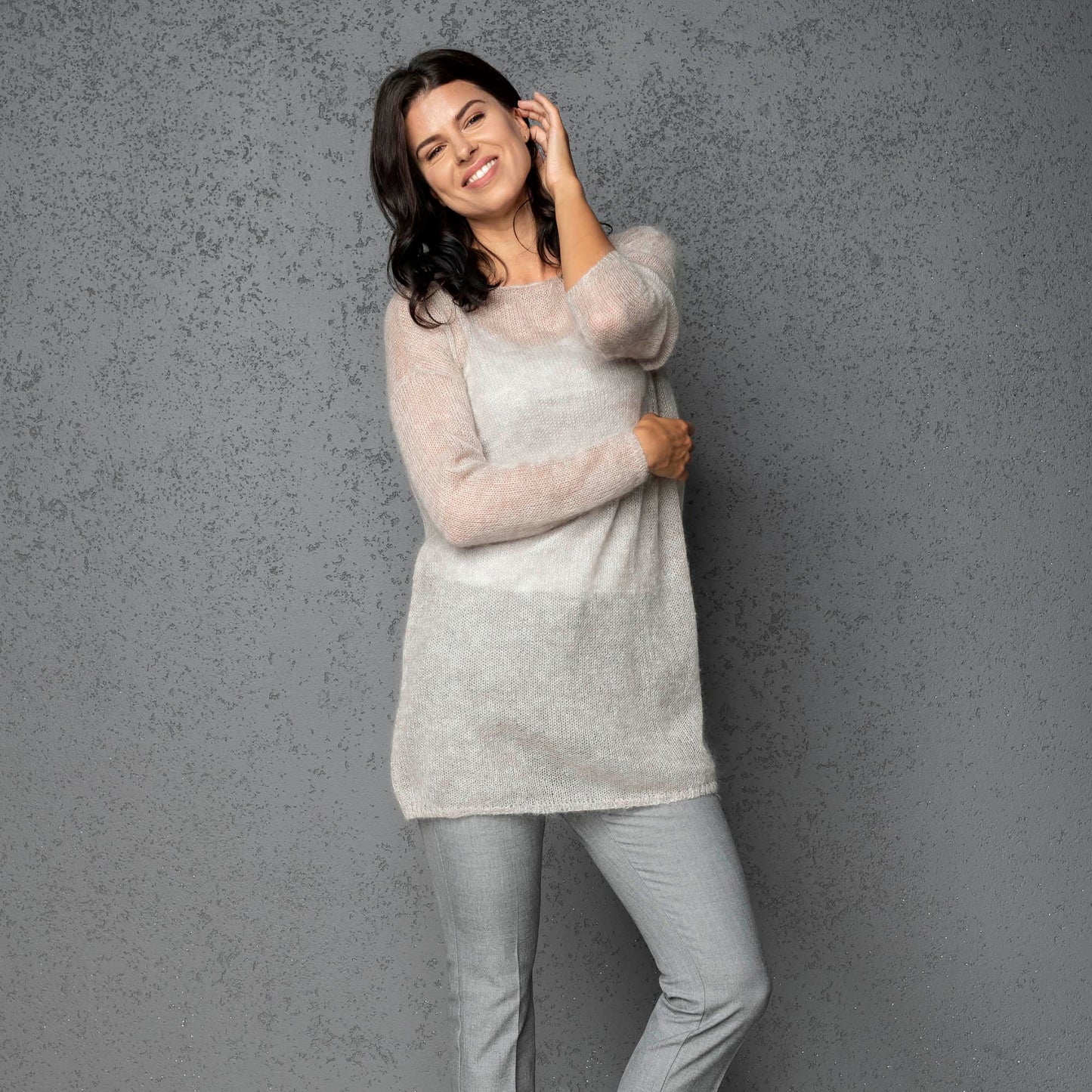 Knit lightweight mohair sweater pullover DUNE - beige
