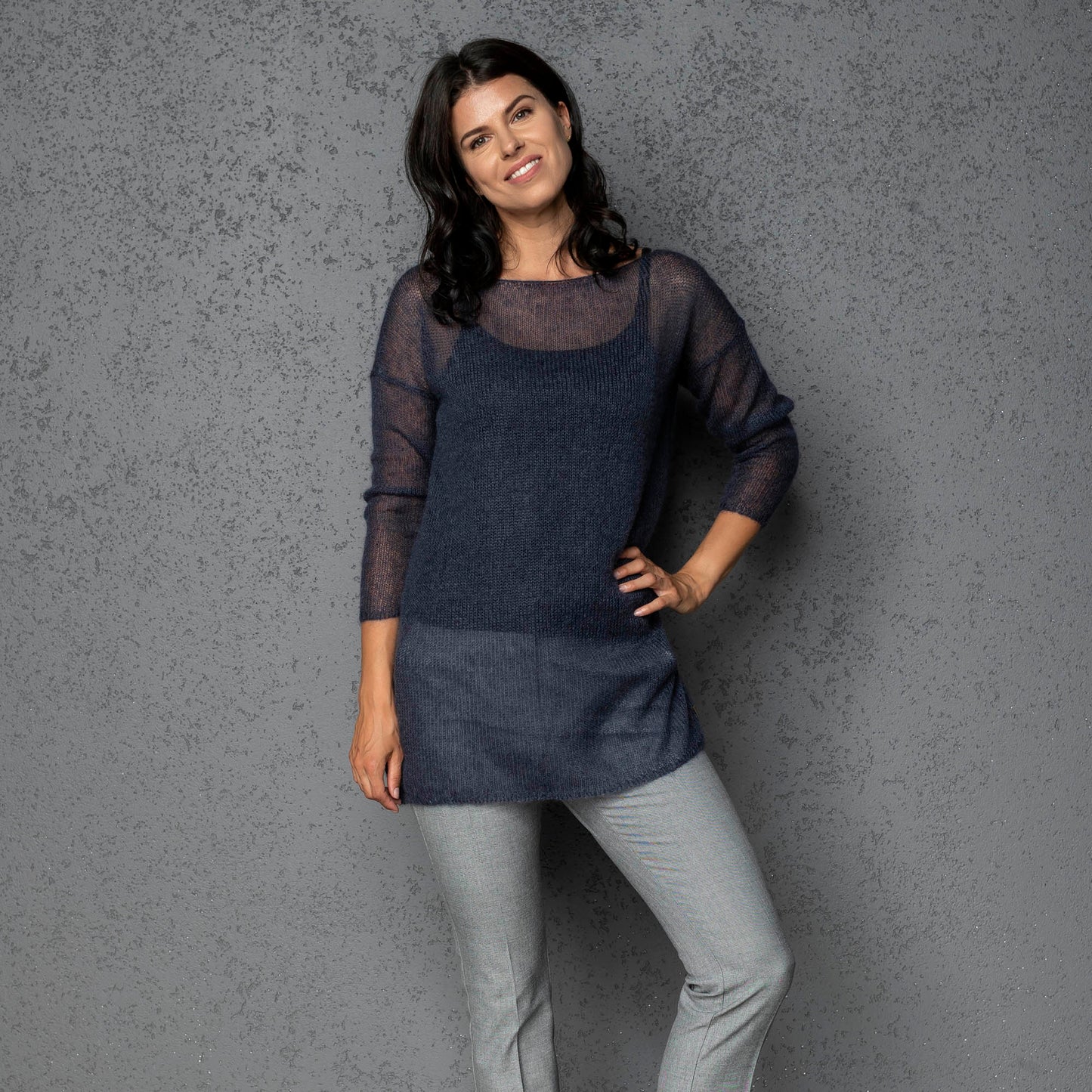 Knit lightweight mohair sweater pullover DUNE - blue with gray shades