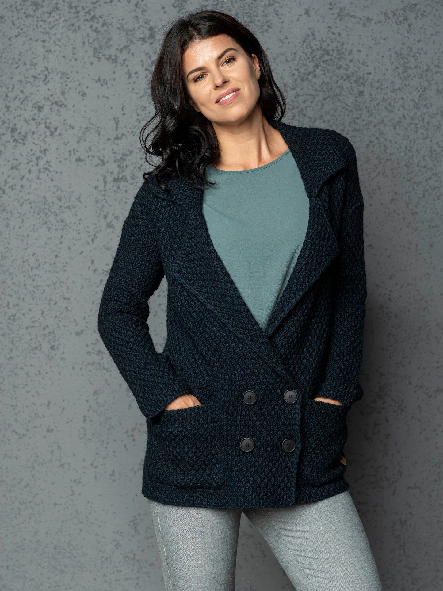 Knitted jacket cardigan Ruth - very dark green